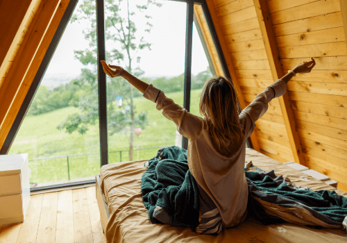 Waking up in a glamping tent